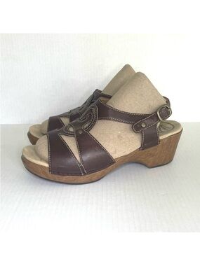 Dansko Clogs Platform Sandals Brown Leather Ankle Strap Women’s 41, US‎ 10.5-11